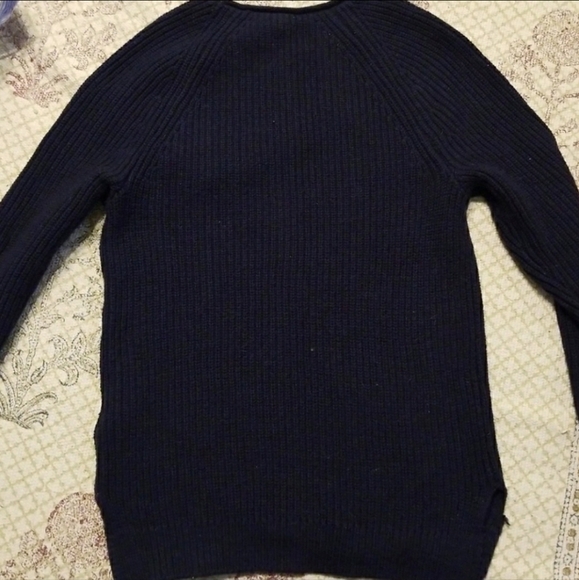Gap Ribbed Navy Blue Sweater Women's Small S Round Neck Side Slits Cotton Wool - Picture 6 of 8
